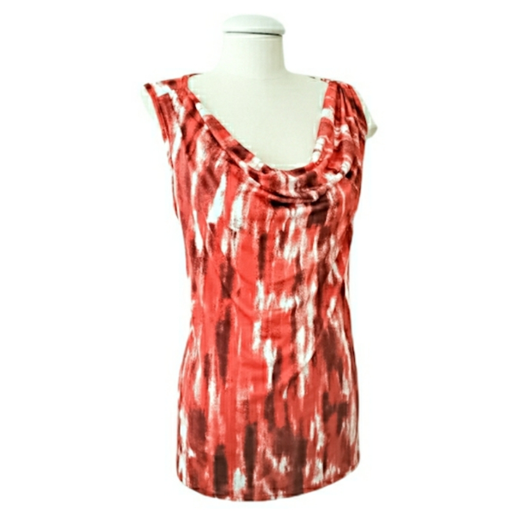 Multicoloured Orange, Brown, White Sleeveless Top